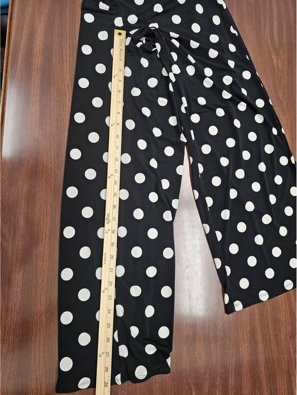 Cato Womens 14/16W Black White Polka Dot Wide Leg Pants Pull On Strecth Palazzo - Picture 11 of 11